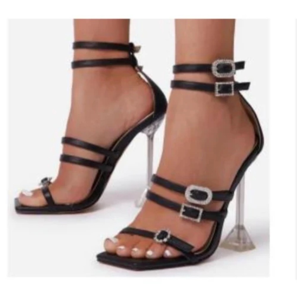 SHEIN Black Stiletto Heels with Strappy Design